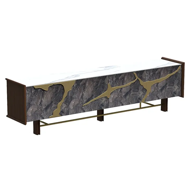 TV Console Nrog Marble Sab saum toj